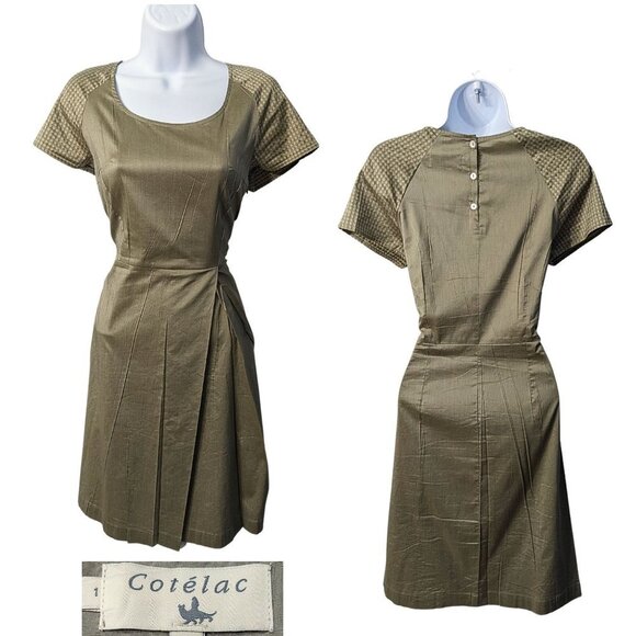 Vintage Y2K COTELÁC Olive Khaki A-Line Mini Dress Size 6 - Picture 1 of 10